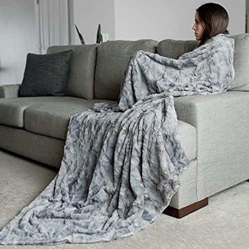 GRACED SOFT LUXURIES Oversized Throw Blanket Softest Warm Elegant Aesthetic Comfy Cozy Faux Fur for Home, Couch, Sofa, Bed, Chair (XL 60" x 80", Marbled Gray)