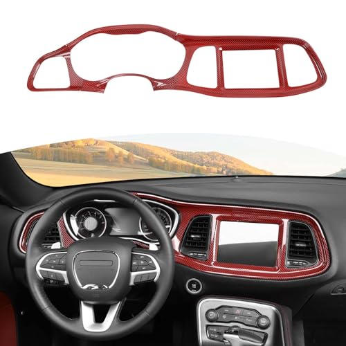 RT-TCZ Cubierta de control central de instrumentos para tablero de instrumentos, salidas de ventilación de aire acondicionado, cubierta interior de ABS para Dodge Challenger 2015-2021 + fibra de