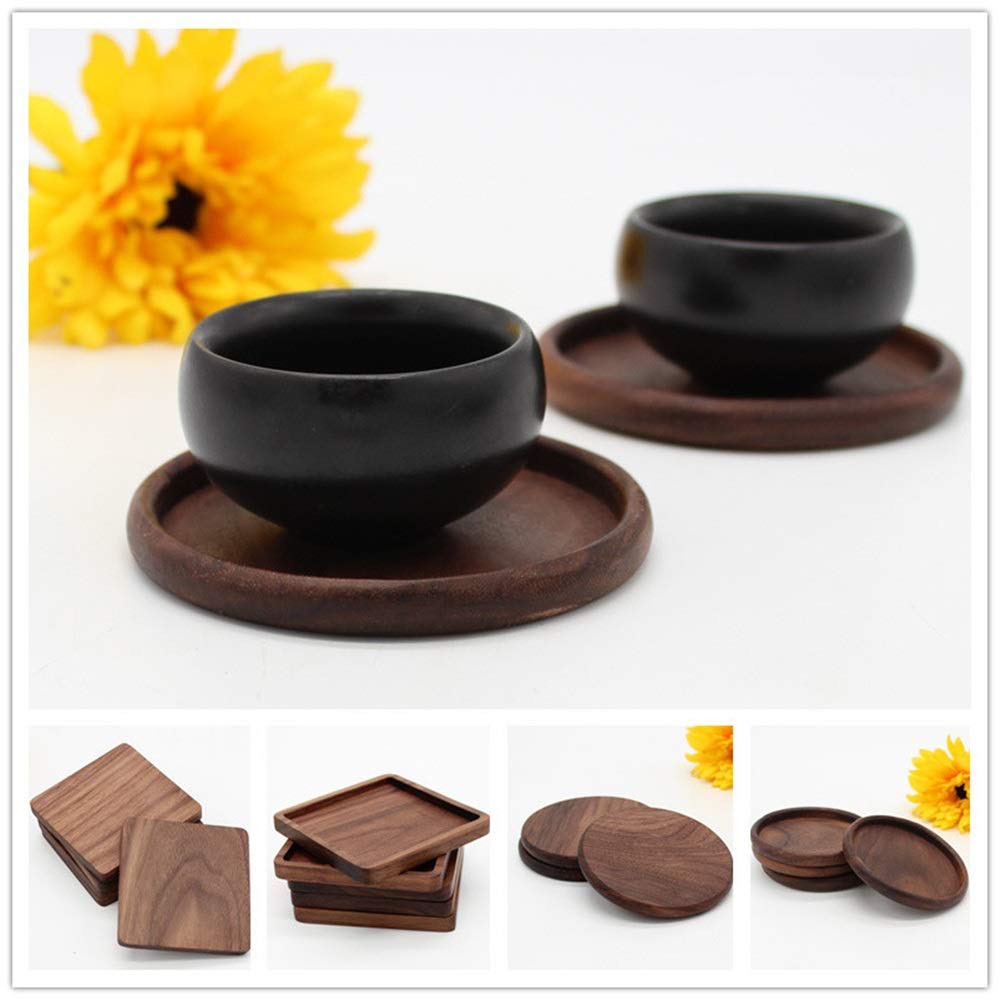 Onderzetters zwarte walnoot houten onderzetters houten onderzetters isolatiepads tafelmatten voor thuis restaurant kantoor en bar (kleur: vierkante groefsectie, maat: 8,8 x 8,8 cm