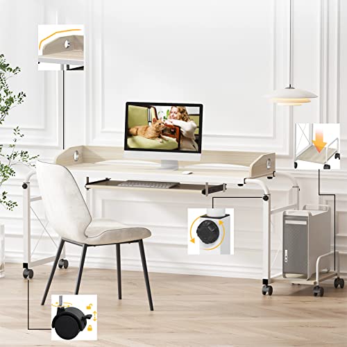 Sdhyl 47‘’ Overbed Table With Wheels, Adjustable Over Bed Bedside Table, Mobile Computer Desk With Monitor Stand And Keyboard Tray, Height Adjustable Workstation Laptop Cart Computer Table (Maple) #TOP2