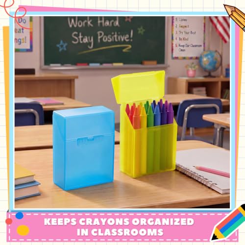 Image of Clabby 2 Pcs Clear Plastic Crayon Boxes Hold 24 Count, Blue,Yellow