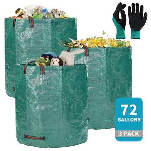 NATUREZA reusable yard waste bags,3 pack 72 Gallons leaf bags,Heavy Duty Garden Bags,Storage Bag,Patio Bag,Laundry Container,lawn and leaf bags