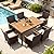 Devoko Dining 7 PCS Furniture, Patio Conversation Set with Acacia Wood Table Top, Outdoor, Beige Cushion and Brown Rattan