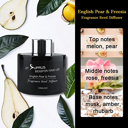Suprus Home Reed Diffusers Natural Oil Scent Diffuser With 6 Diffuser Sticks Home Fragrance Products Reed Diffuser Oil Scented Sticks Inside 4Oz (Pear & Freesia/French Block) #TOP3