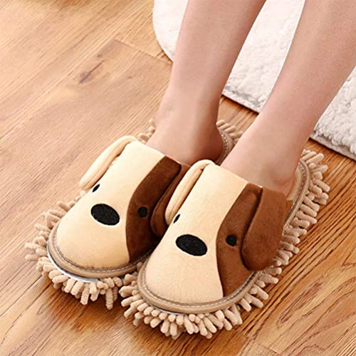 Mooyii 1 Paar Cartoon Hund Mopp Hausschuhe Mikrofaser Reinigen Abstauben Hausschuhe Abnehmbare Wischen Abstauben Schuhe Slipper für Office Home Zimmer