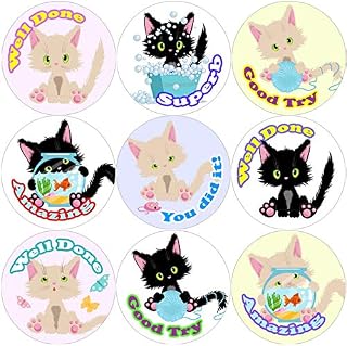 144 Cute Cats Praise Words 30mm School Reward Stickers for Teachers or Parents