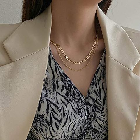 TseenYi Punk Figaro Link Chain Necklace Gold Layered Chunky Necklaces Choker Vintage Neck Chain Jewelry for Women and Girls (Gold) Cover
