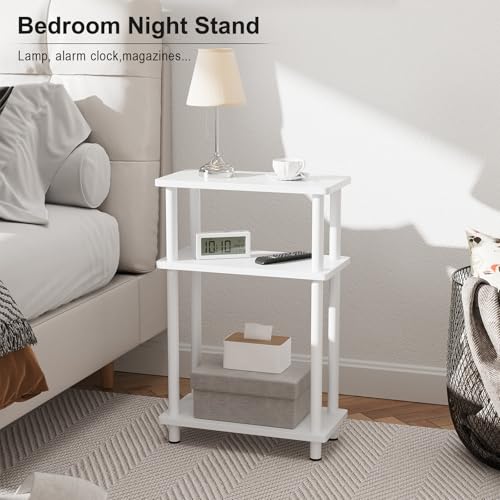 Miniatura 4 de Apicizon Mesa Auxiliar De 3 Niveles, Mesa Auxiliar Sofa Estrecha, Mesita Auxiliar Salon De Estar Con Almacenamiento, Ideal Para Sala De Estar, Balcón, Dormitorio Y Estudio, Blanco