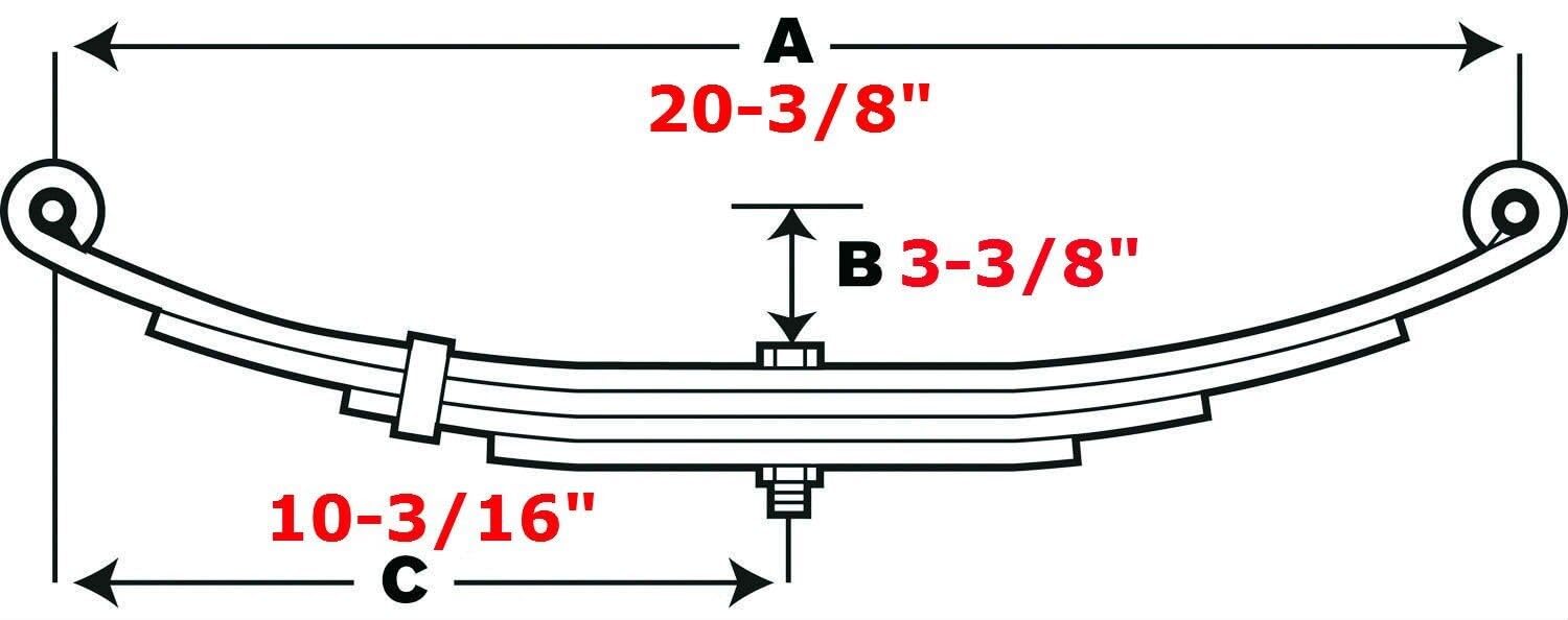 1020 Double Eye 3 Leaf Spring for 2,000 lb Trailer Axles - 20-3/8