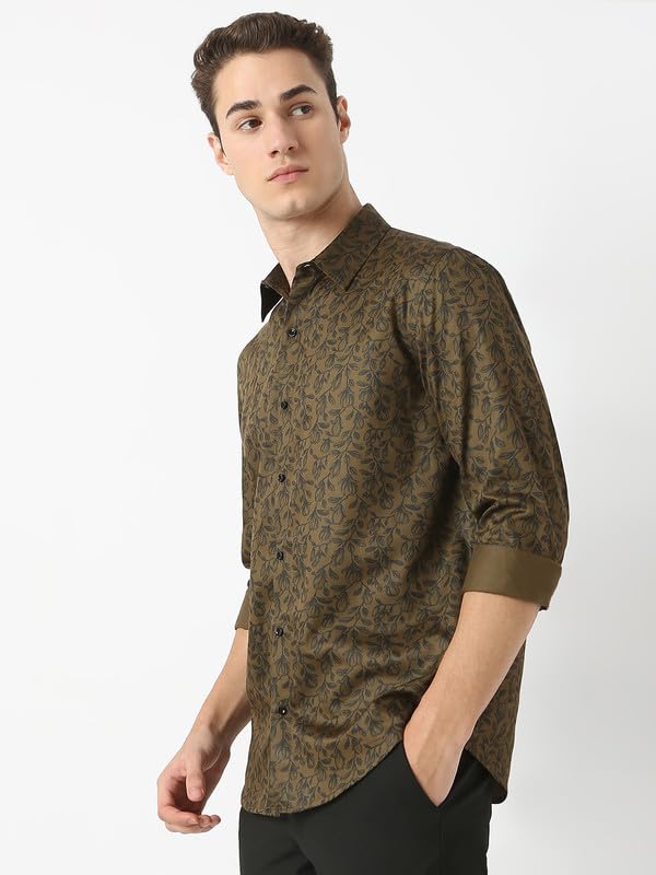 Image of MARK & ALBERT Men's Printed Full Sleeves Regular Fit Shirt Blue | 100% Cotton Stretchable Fabric