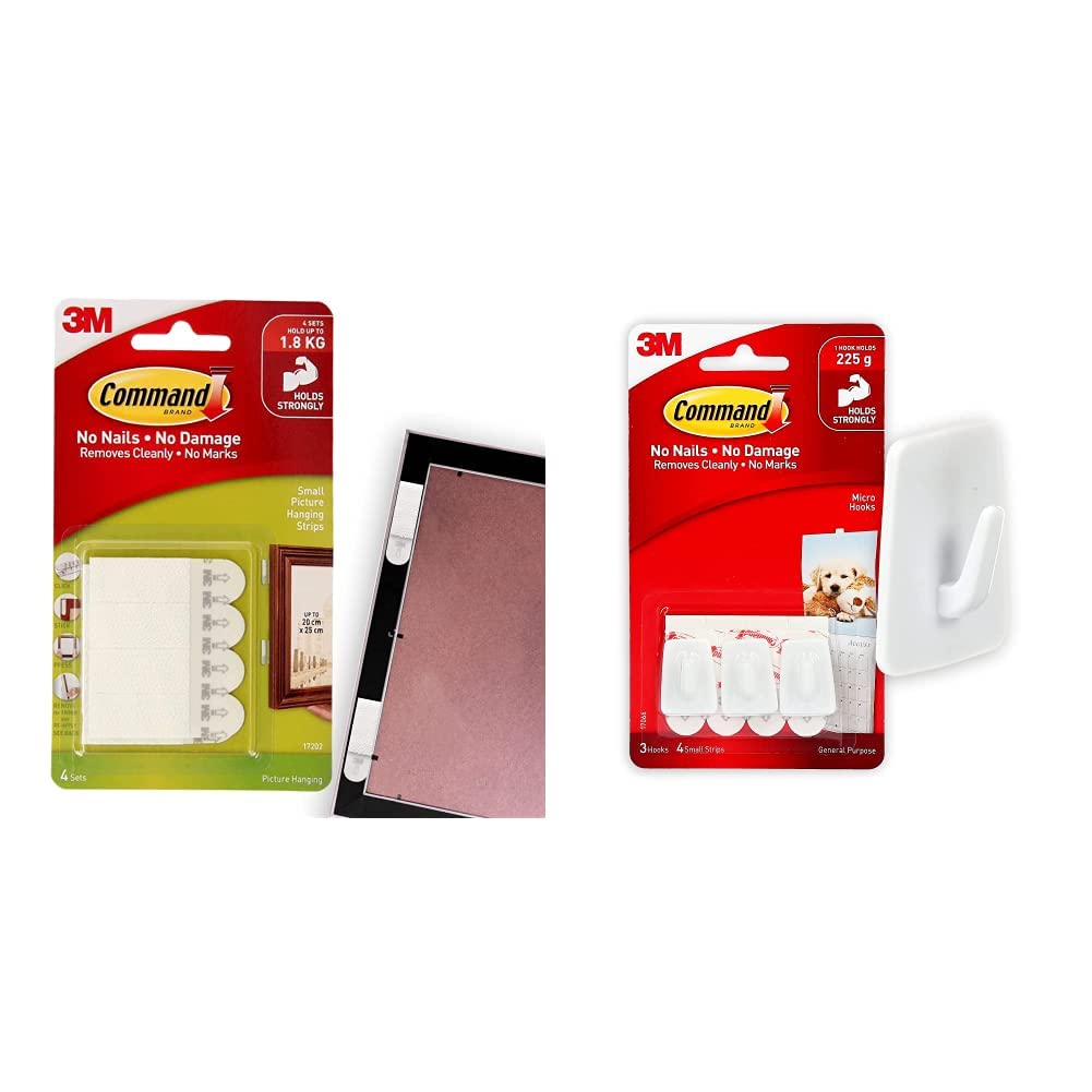 Command Small Picture Hanging Strip (White, 4 Pairs) Micro Plastic Hook(White,3 Hooks and 4 Strips) (B082FJLQYT) Amazon Price History, Amazon Price Tracker