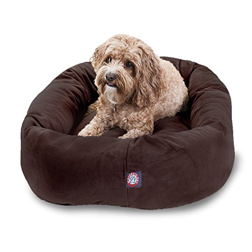 Image of Majestic Pet 32 Inch Suede Calming Dog Bed Washable 32x23x7 (Inch) - Cozy Soft Round Donut Dog Bed with Spine Support for Dogs to Rest Their Head - Pet Bed Medium - Chocolate