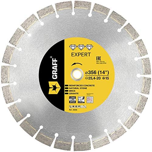 GRAFF Laser Welded Diamond Blade 14 Inch - Diamond Cutting Wheel for Cutting Reinforced Concrete, Stone, Marble, Granite, Brick, Masonry, Concrete - Diamond Saw Blade Segment Height 0.591 (15 mm)