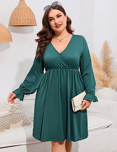 Image of ShopWonder Plus Size Dress Women's V Neck A-Line Knee Length Wrap Swing Dresses Plus Size A Line Party Mini Dress