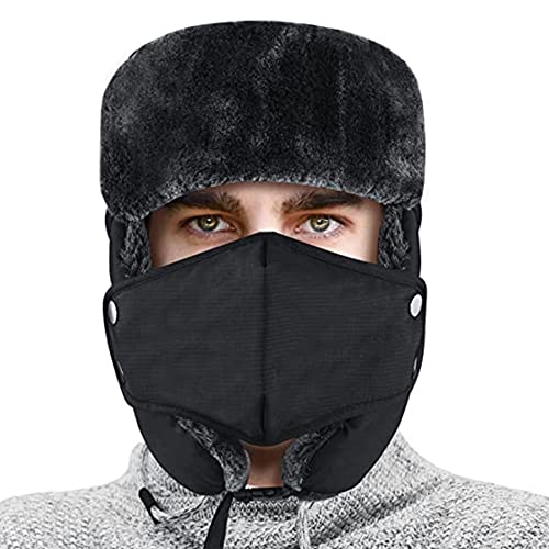 Cezmkio Trapper Hut, Unisex Winter Trooper Trapper Hut Warme Dicke Trooper Hüte mit winddichter Maske Ohrklappe für Männer und Frauen, Geeignet für einen Kopfumfang von 56-60 cm(Schwarz) thumbnail