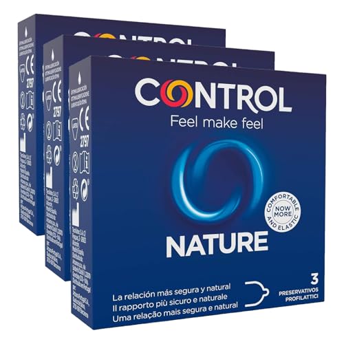 Control Preservativos Nature. Caja de 3 Condones para un Placer Natural, Lubricados, Sexo Seguro. Disfruta de unos Preservativos con Ajuste Perfecto para una Relación Segura. (Paquete de 3)