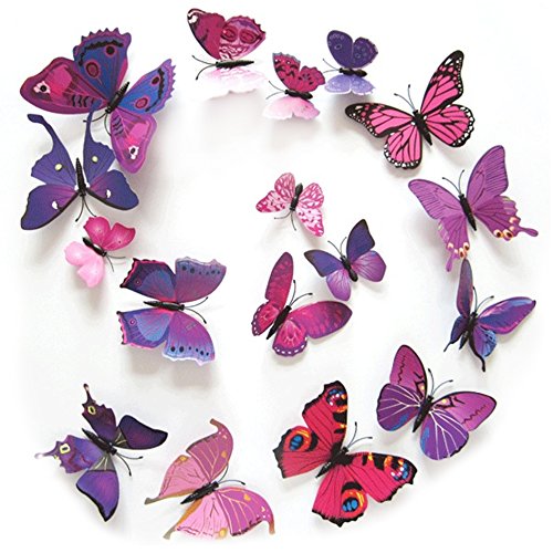 Miniatura 6 de Trixes Paquete De 12 Mariposas Rosas Y Púrpura Para Decoración De Paredes Por Adherencia Magnética