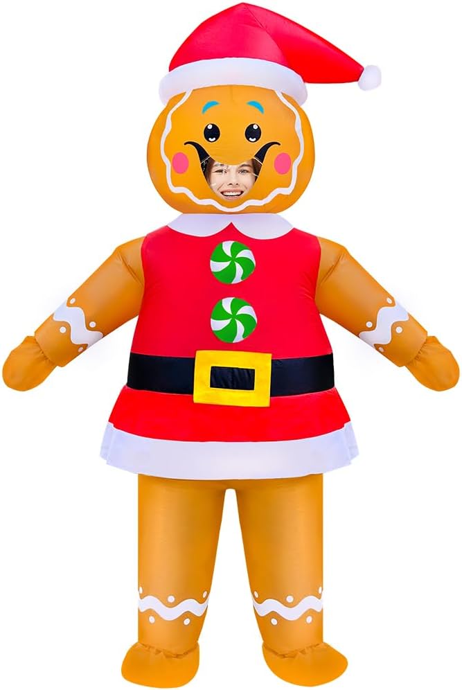 KOOY Gingerbread Inflatable Costume for Adult Men/Women - Blow Up Christmas Costume for Party Cosplay - Funny Xmas Suits