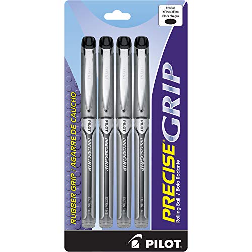 PILOT Precise Grip Liquid Ink Rolling Ball Stick Pens, Bold Point, Black Ink, 4-Pack (28941)