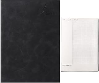 Yoonwi Harlotte Large Size Blank Notepad B5 Grid Notebook 360 Pages B5 PU Notepad Sketching Notepad Notebook Diary for School - Black-Grid