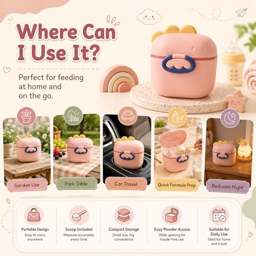 Image of StarAndDaisy Formula Milk Container for Baby Milk Powder Container with Scoop Holder, Portable Formula Dispense, Airtight First Feed Baby Food Storage Container /Box for Travel 200 Grams (Bunny-Peach)