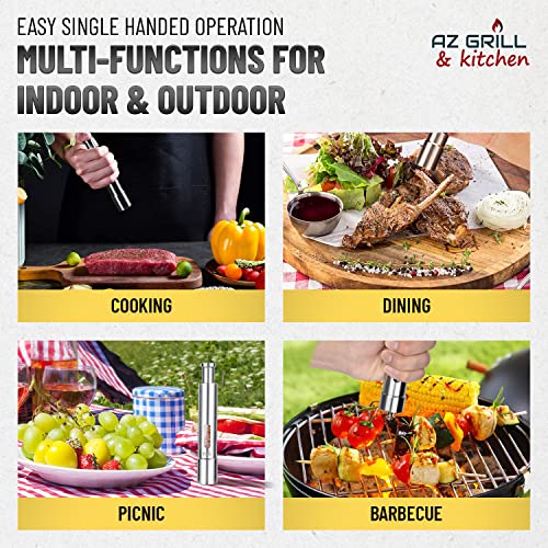 Salt And Pepper Grinder Set - Refillable Stainless Steel Mill Shakers Mini With Push Button - Portable Modern One Hand Travel For Himalayan Pink Sea Salt Black Peppercorns Spice By Az-Grill & Kitchen #TOP5