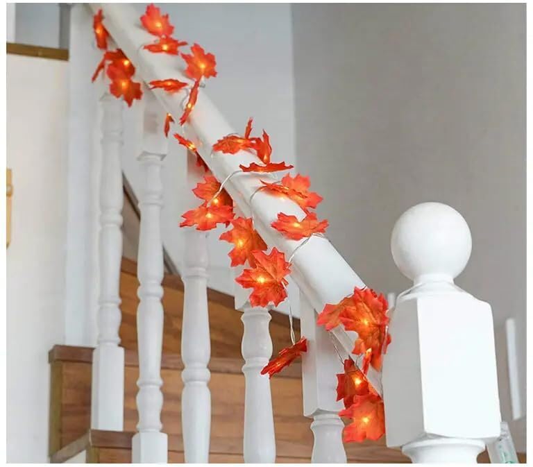 Image of Xenith Artificial Maple Leaf LED String Light 14 LEDs High Brightness AC Plug Ideal for Bedroom Garden Birthday Wedding Party Backdrop Baby Shower Diwali Home (Orange, 3.5 Meter)