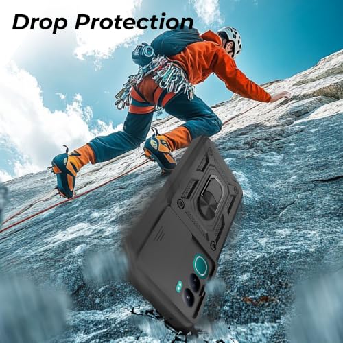 Image of A rtistque Armor Bumper Back Case Cover for Vivo Y300 5G | Ring Holder & Inbuilt Stand | Sliding Camera Cover | Shockproof Protective Design | Vivo Y300 Back Cover - Black