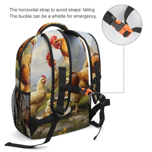Rooster Hens Chick Chicken Unisex Backpack Casual Daypacks Lightweight Shoulders Bag for Camping Hiking Travel3
