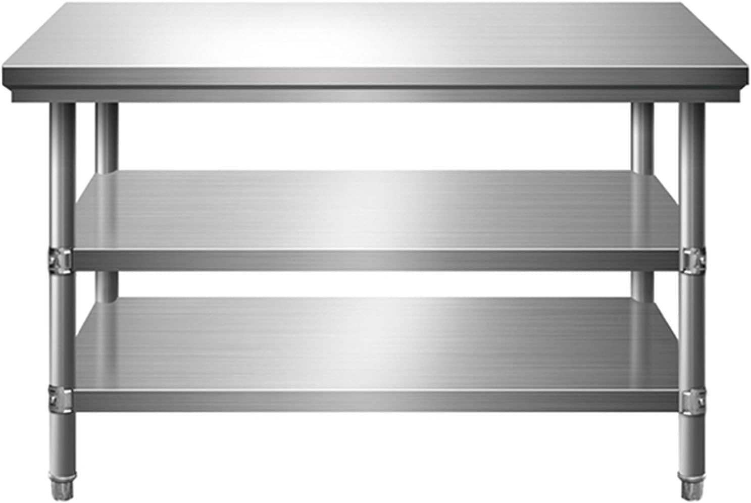 Work Table Stainless Steel Table for Prep Work Metal Commercial Kitchen Table with Double Under Shelf and Adjustable Table Foot for Restaurant Home and Hotel Rack,Metallic,100X50X80Cm