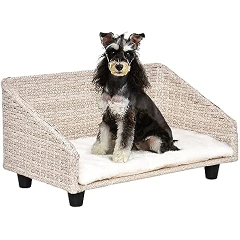 PawHut Haustiersofa Hundebett Rattan mit Kissen Vier Füßen Haustierbett Katzenbett Hundekorb Hundesofa Cover