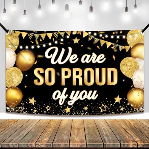 Image of KatchOn, Black We are So Proud of You Banner - XtraLarge, 72x44 Inch | Graduation Banner, Congratulations Decorations for Prom Congratulations Banner | Black and Gold Graduation Decorations 2026