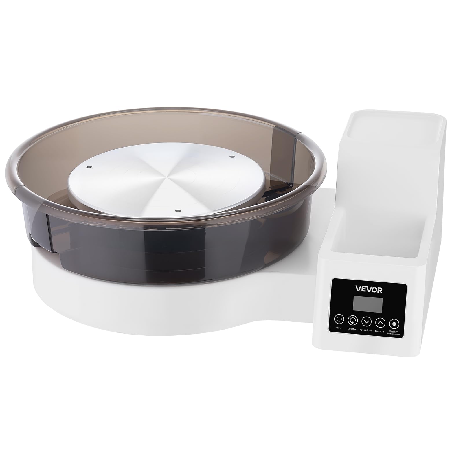 VEVOR Torno de Alfarero, Placas de 36 y 28 cm, Rueda de Cerámica Eléctrica, Velocidad Ajustable de 30 a 300 RPM, Máquina de Modelado con Pedal Pantalla Almacenamiento, para Bricolaje Arcilla, Blanco