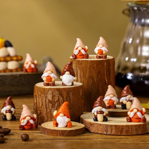 Estatuas mini gnomos cafés 60 pcs resina otoño miniatura 5