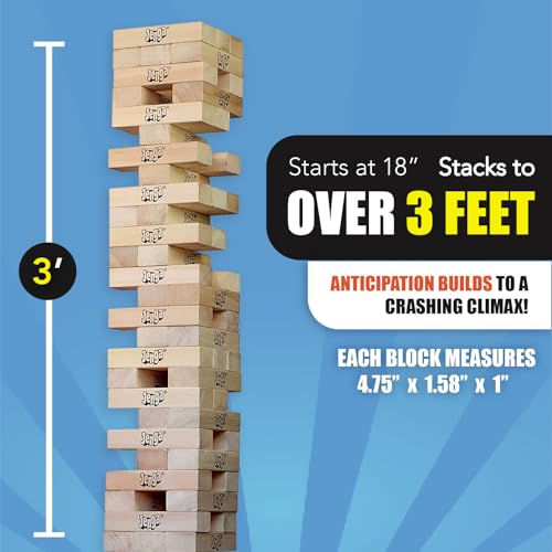 Image of Jenga Giant Challenge, Stacking Game with Tournament Chart & Travel Bag, Party Game for Kids & Adults, Stacks to 3 Feet