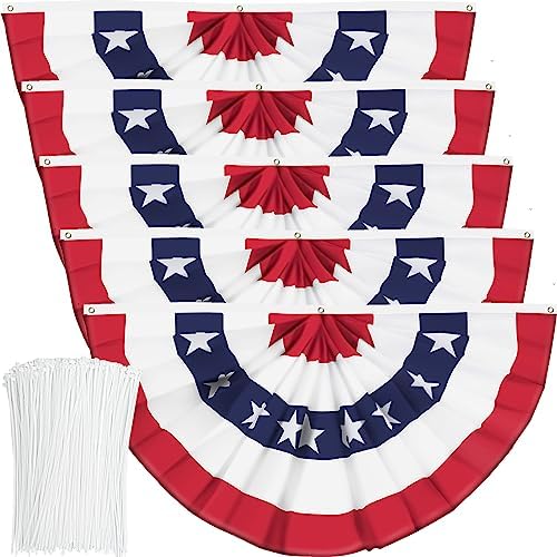 USA Pleated Fan Flag American US Bunting Flag Patriotic Half Fan Banner Flag with Canvas Header and Brass Grommets for 4th of July Memorial Day Indoor Outdoor Decoration (5, 2x4 Feet)