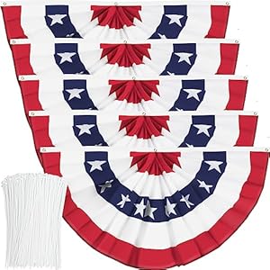 USA Pleated Fan Flag American US Bunting Flag Patriotic Half Fan Banner Flag with Canvas Header and Brass Grommets for 4th of July Memorial Day Indoor Outdoor Decoration 5 15×3 Feet