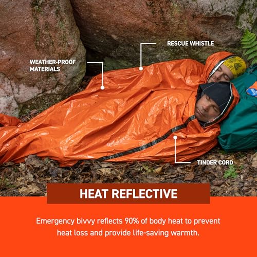 S.O.L. Survive Outdoors Longer SOL Emergency Bivvy XL w/Rescue Whistle - Reflects up to 90% Body Heat - Waterproof Emergency Blanket for Survival Gear - 84" x 60" - 5.8 oz - Orange - Thumbnail 4