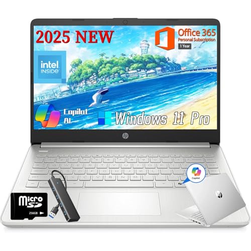 HP 2025 14 Inch Student Business Laptop, Intel Processor N150, 16 GB RAM, 384 GB Storage(128GB UFS+256GB MSD), Copilot Key, AI Powered, 1 Year Office 365, Windows 11 Pro, Natural Silver, w/Accessories