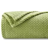 NEWCOSPLAY Super Soft Throw Blanket Green Premium Silky Flannel Fleece Leaves Pattern Lightweight Bed Blanket All Season Use (Green, Throw(40'x50'))
