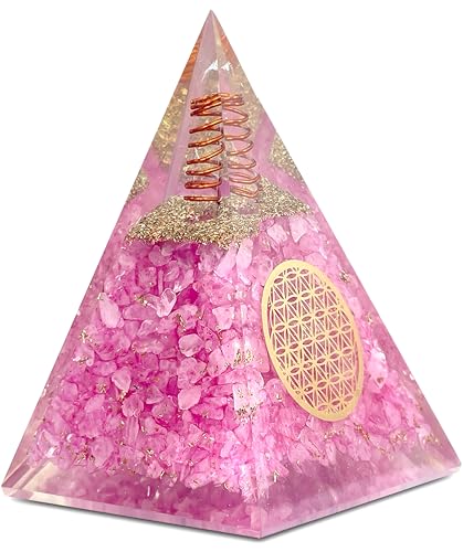 Image of Rose Quartz Orgone Pyramid for Healing Energy - Handcrafted Crystal Pyramid with Copper Coil for Love, Harmony & Meditation - Reiki, Chakra Balancing, Positive Energy Generator Spiritual Gift
