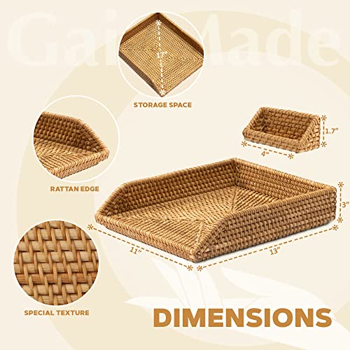 Gaiamade Rattan Desk Letter Tray And Business Card Holder, Desk Trays, Stackable Desktop File Organizer, Office Tray, File Tray, Paper Organizer For Desk, Paper Tray, Desk Organizer Tray #TOP3