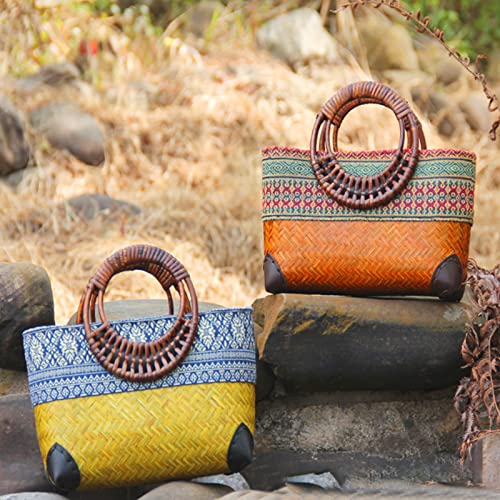 Bolso de Playa de Rattán para Mujer con Asa de Bambú miniatura 5