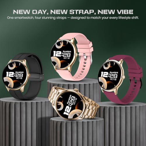Image of GameSir H20 Gold Dial Smart Watch Combo 1.49 inch AMOLED Display with 4 Straps, Bluetooth Calling, IP67, Crown Control, 100+ Sports Modes, SPO₂ & Health Tracking, for Men & Women (Gold Dial)