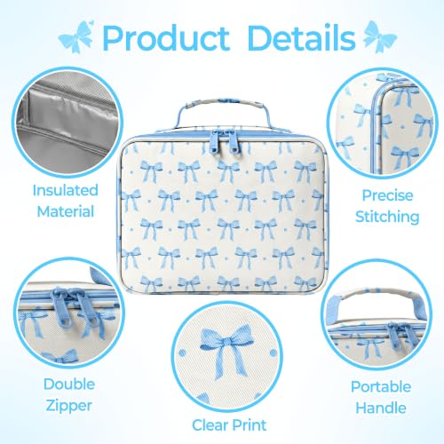 WOBAGMEN Lunch Box, Insulated Reusable Lunch Bag Portable Waterproof Leakproof Lunch Tote Bag Bow Lunch Box for Picnic Travel Gifts(Blue Bow) by WOBAGMEN - Used condition - Image 3