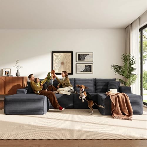 Image of 96 inch Sectional Couches for Living Room Cloud Couch Sofa with L-Shape Upholstered Boneless Couchs Modern Modular Sectional Couch with Chaise (Dark Grey, 136.1 inch U Shape with Right Facing Chaise)