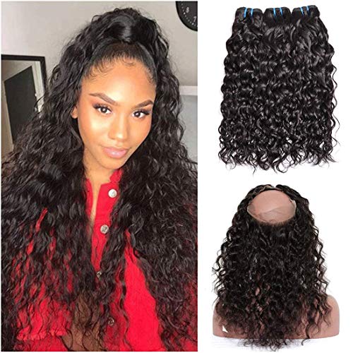 Ms Sunlight 360 Lace Frontal With 2 Bundles 9A Wet and Wavy Human Hair Bundles With 360 Lace Frontal Closure Free Part (12 14 + 360Fr 12)
