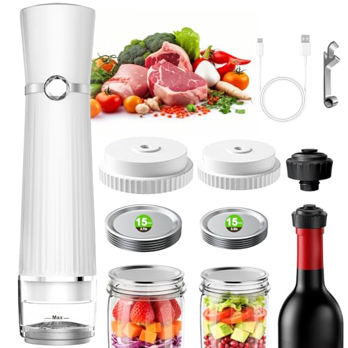 Image of Vacuum Sealer for Food (Compact Vacuum Sealer Machine + 30 Mason Jar Lids), 80kPa Handheld vacuum Sealer, Portable Food Sealer, Cordless & Rechargeable for Meal Prep, Food Storage