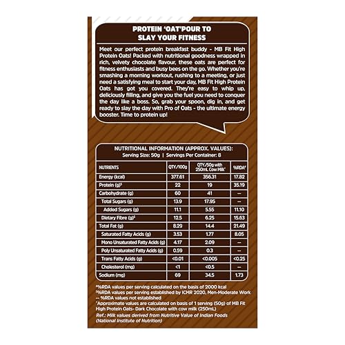 Image of MuscleBlaze Fit High Protein Oats (Dark Chocolate, 400g) | 22g Protein | Breakfast Cereals for Weight Management (Pack of 3)