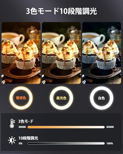 【ライト・撮影・俯瞰・動画照明用】リングライト 10インチ スマホ撮影スタンド - Evershop 自撮り・動画撮影用照明ライト、360°調整可能な金属アーム、3色モード・30段階調光、PC・パソコン・オンライン会議・配信用ライト、メイク用・俯瞰撮影・手元撮影、カメラ・スマホ・LEDビデオライト、web会議用、化粧用スタンド付き